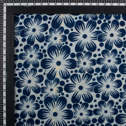 Sustainable Floral Printed Indigo Blue Fabric