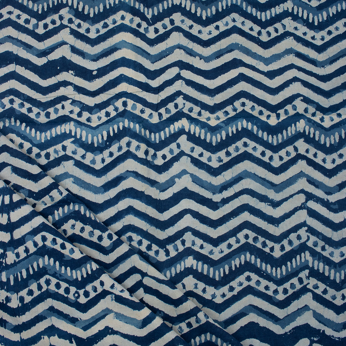 Zig Zag Indigo Blue Hand Block Printed Textile Fabric