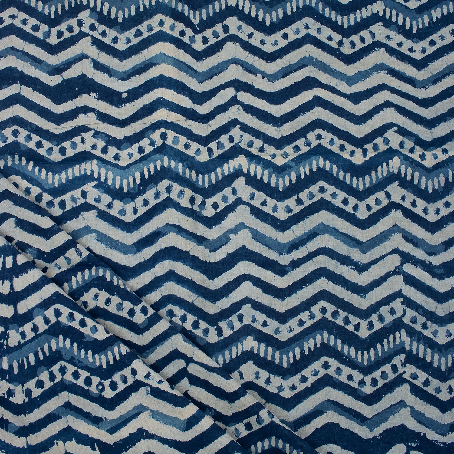 Zig Zag Indigo Blue Hand Block Printed Textile Fabric
