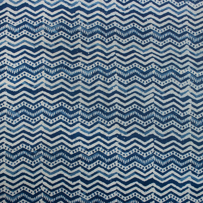 Zig Zag Indigo Blue Hand Block Printed Textile Fabric