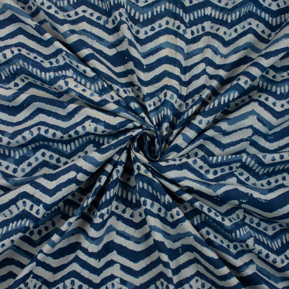 Zig Zag Indigo Blue Hand Block Printed Textile Fabric