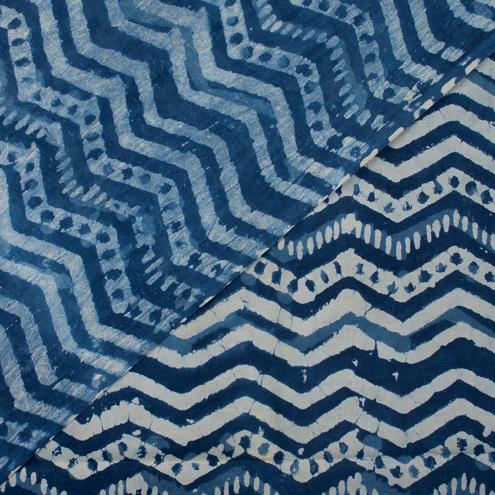 Zig Zag Indigo Blue Hand Block Printed Textile Fabric