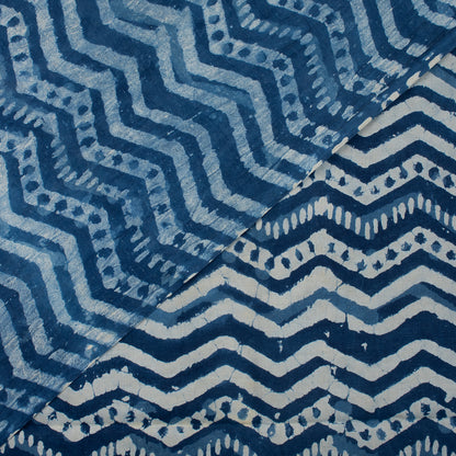 Zig Zag Indigo Blue Hand Block Printed Textile Fabric