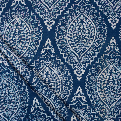 Leaf Hand Block Printed Indigo Cotton Fabric
