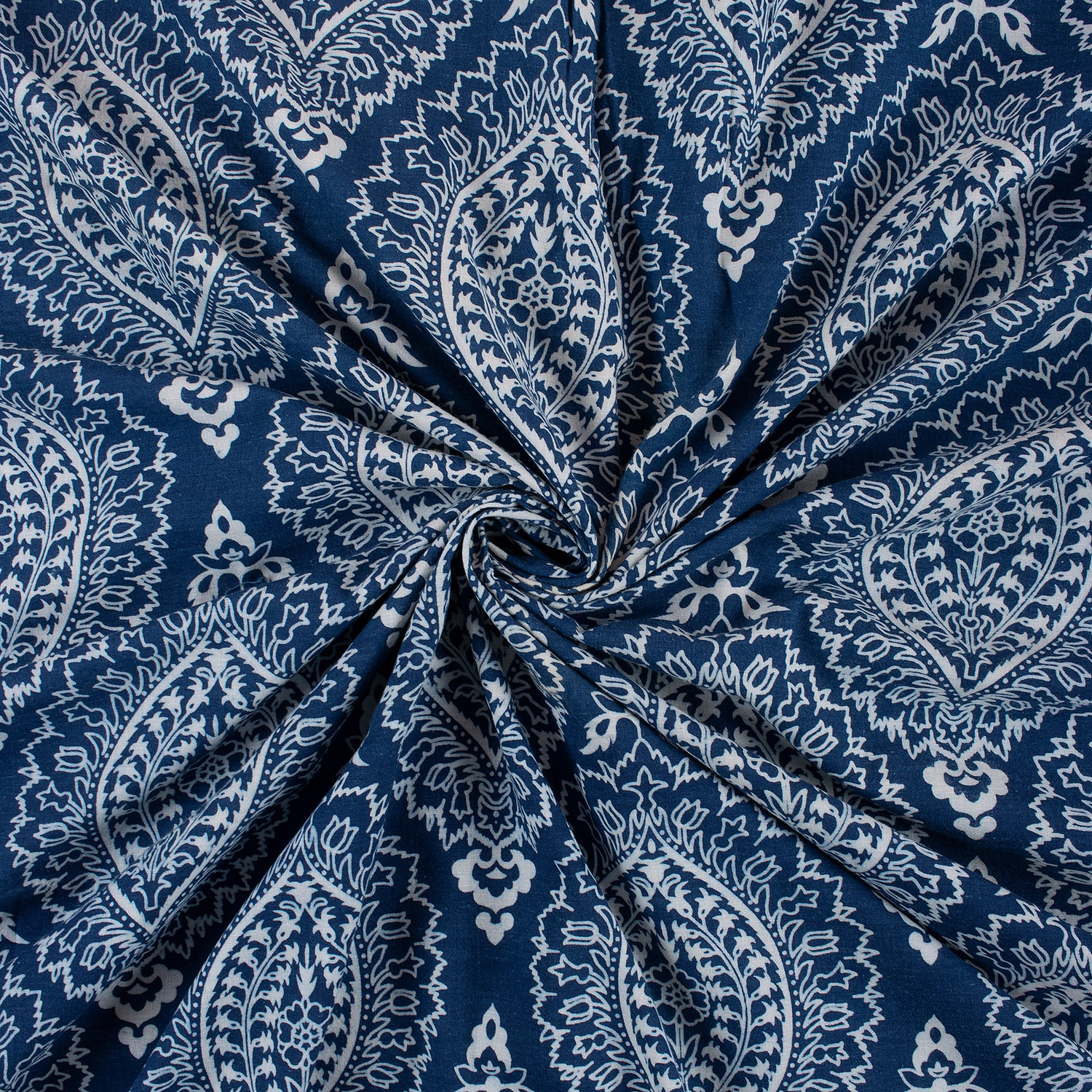 Leaf Hand Block Printed Indigo Cotton Fabric