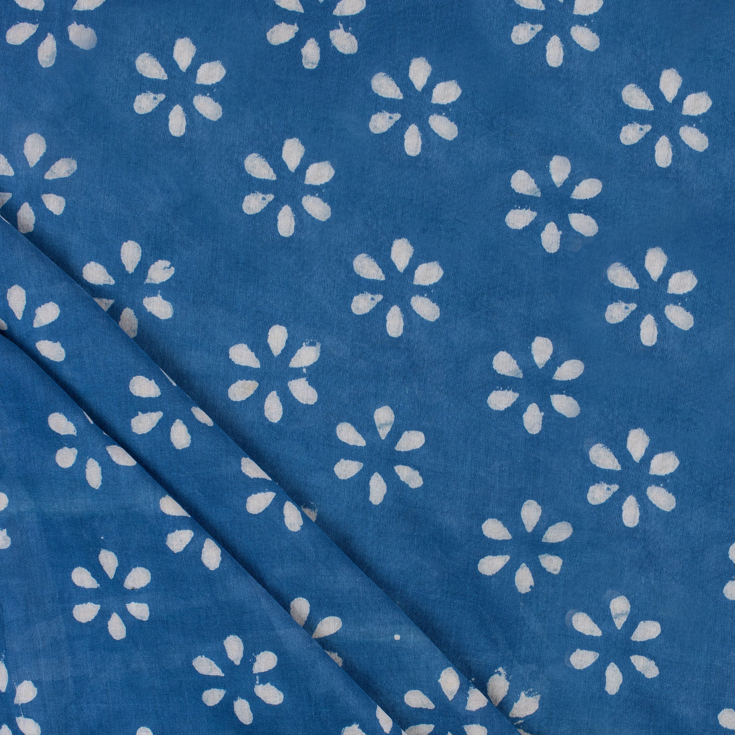 Premium Floral Hand Block Indigo Fabric by the Yard