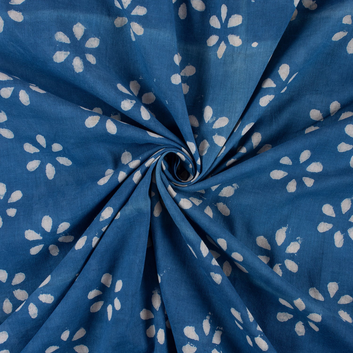 Premium Floral Hand Block Indigo Fabric by the Yard