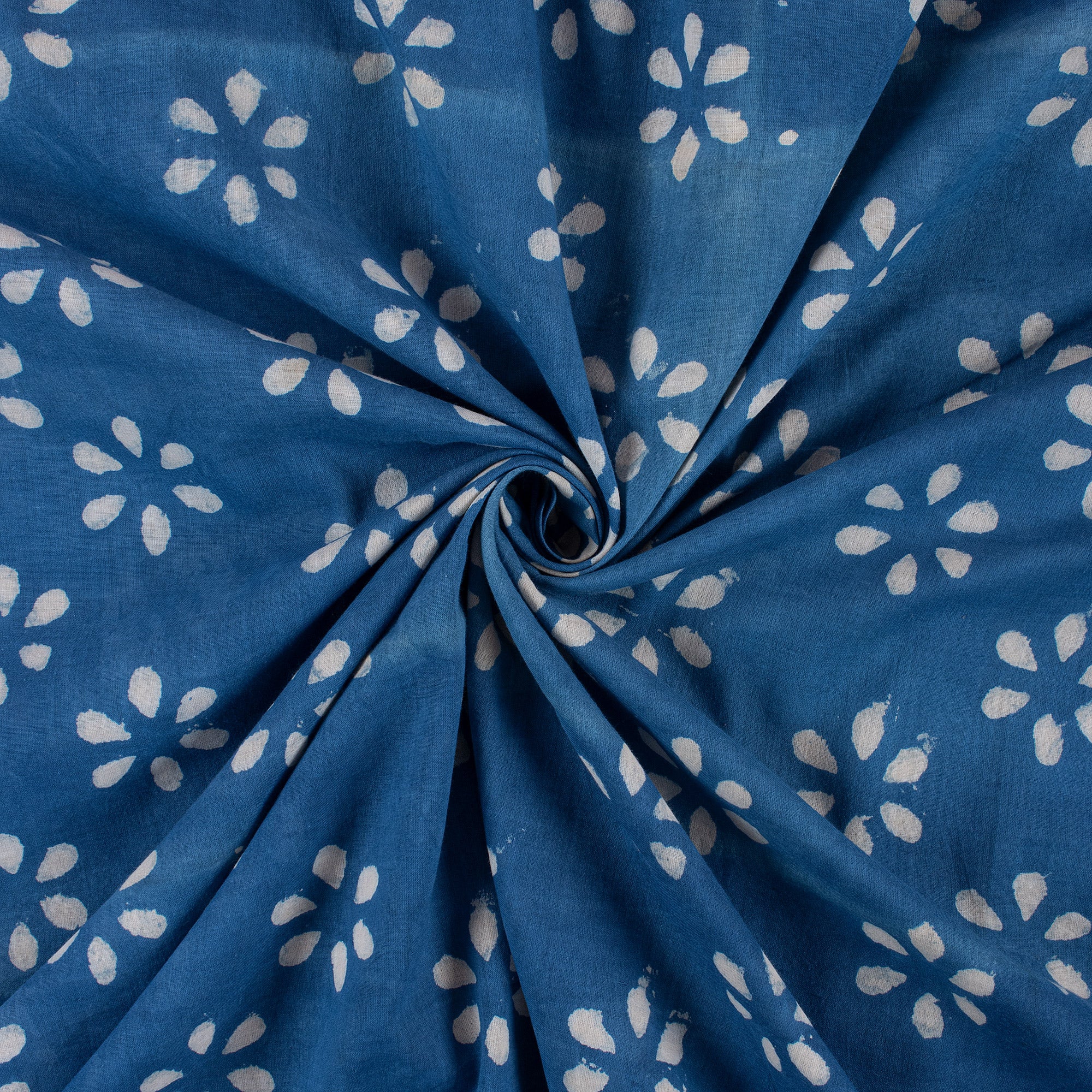 Premium Floral Hand Block Indigo Fabric by the Yard