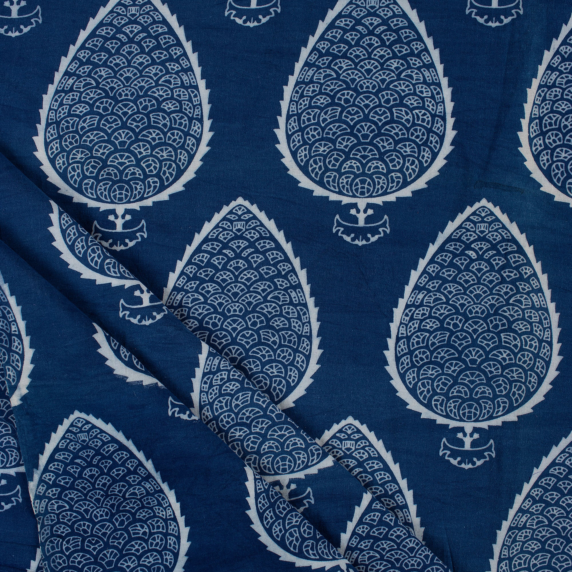 Leaf Hand Block Printed Indigo Fabric Online