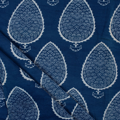 Leaf Hand Block Printed Indigo Fabric Online