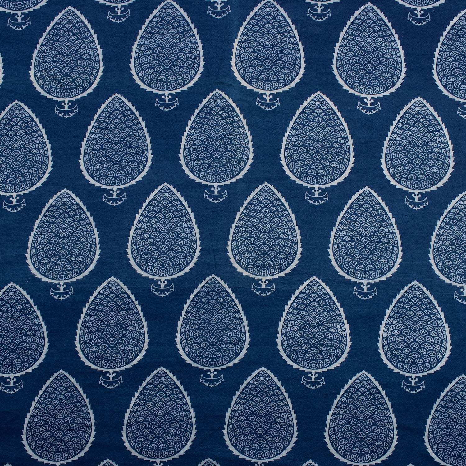 Leaf Hand Block Printed Indigo Fabric Online