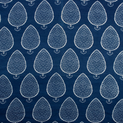 Leaf Hand Block Printed Indigo Fabric Online