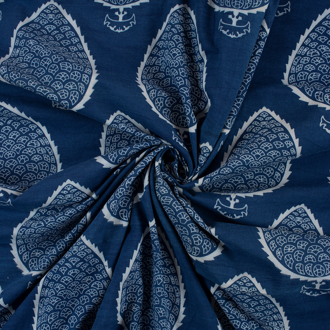 Leaf Hand Block Printed Indigo Fabric Online