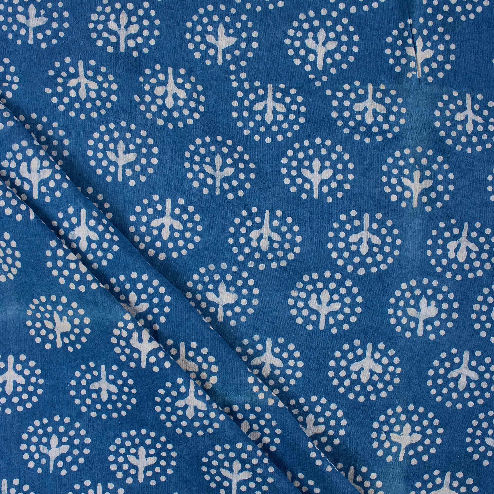 Cotton Geometric Hand Block Printed Indigo Fabric
