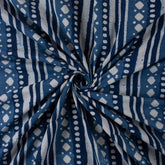 Blue Stripe Printed Indigo Cotton Fabric Online