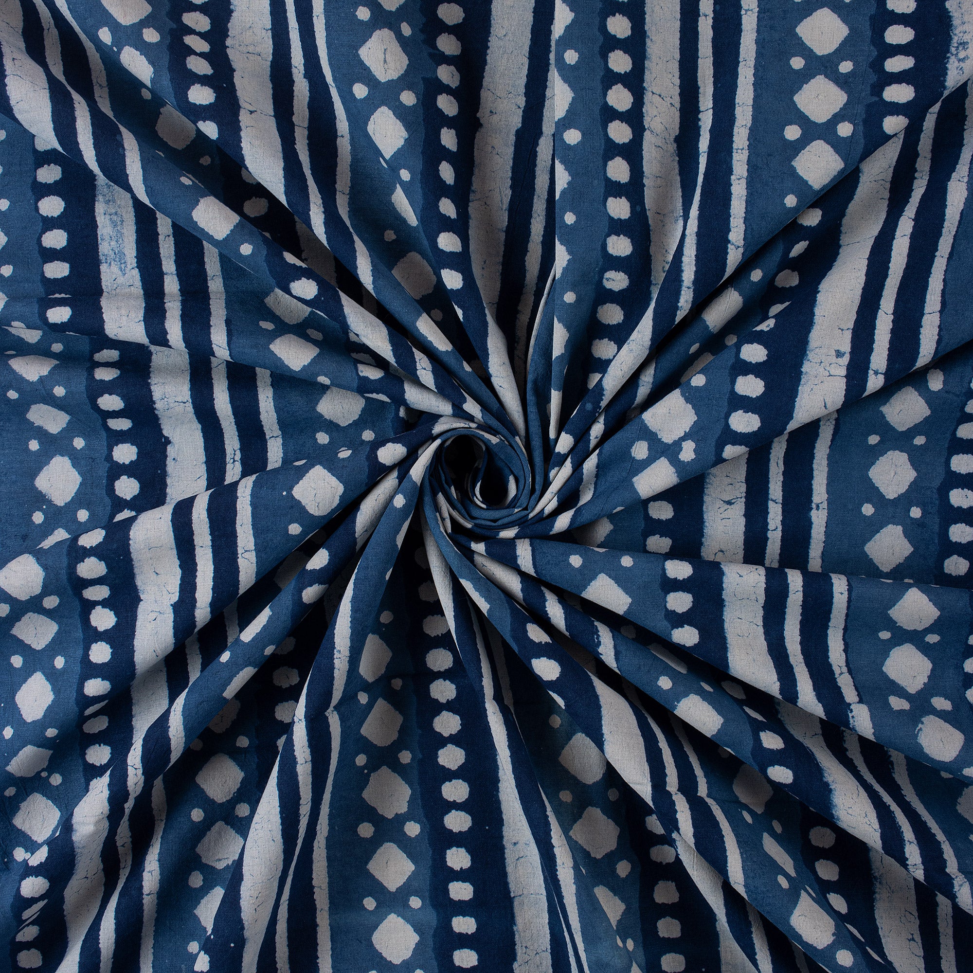 Blue Stripe Printed Indigo Cotton Fabric Online