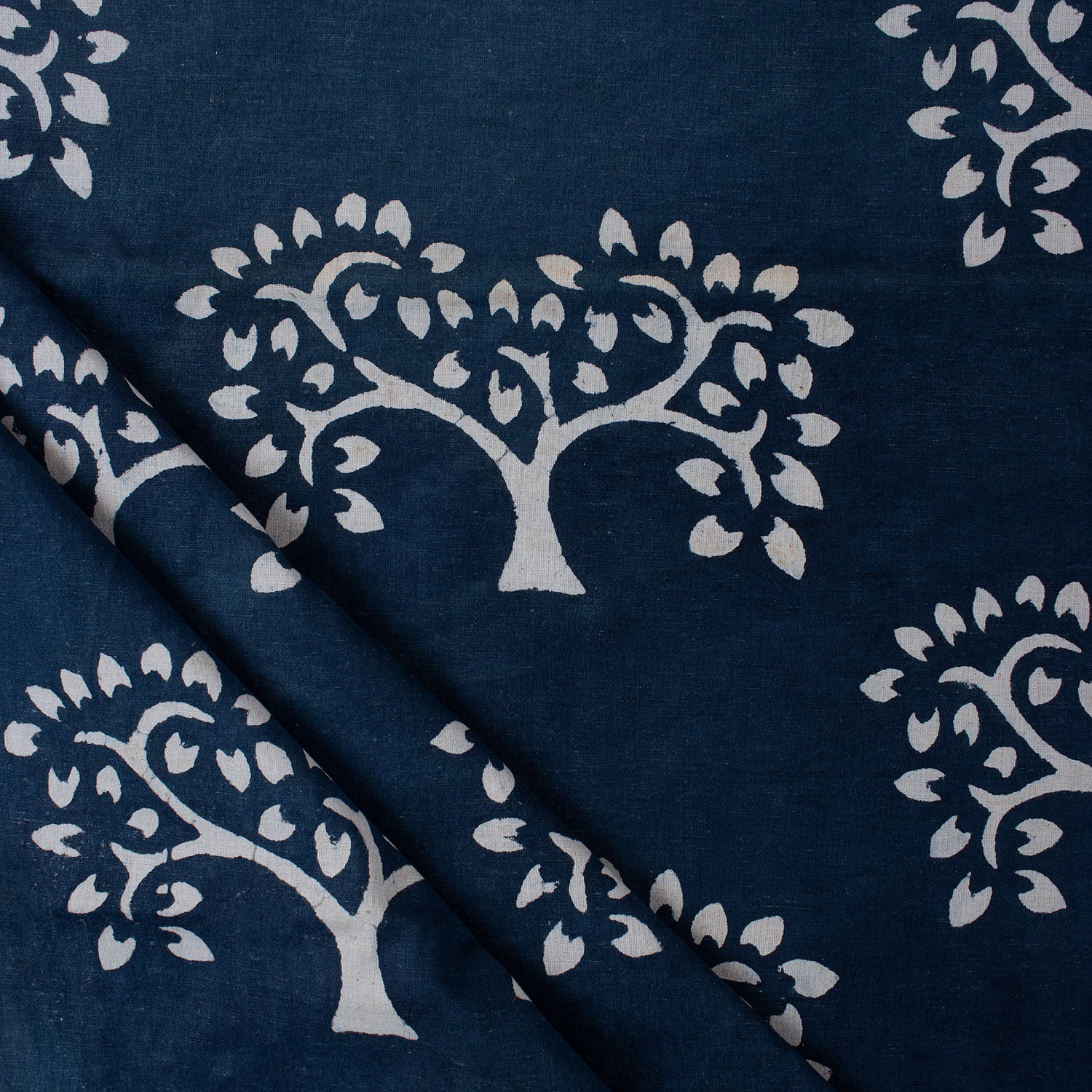 Tree Hand Block Printed 100% Cotton Indigo Fabric Online