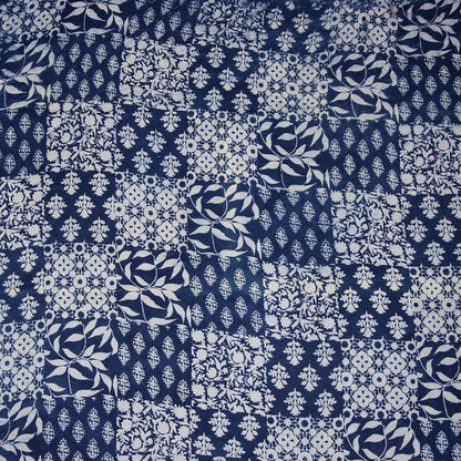 Hand Block Indigo Cotton Fabric Floral Printed