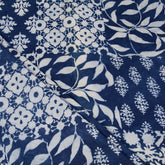 Hand Block Indigo Cotton Fabric Floral Printed