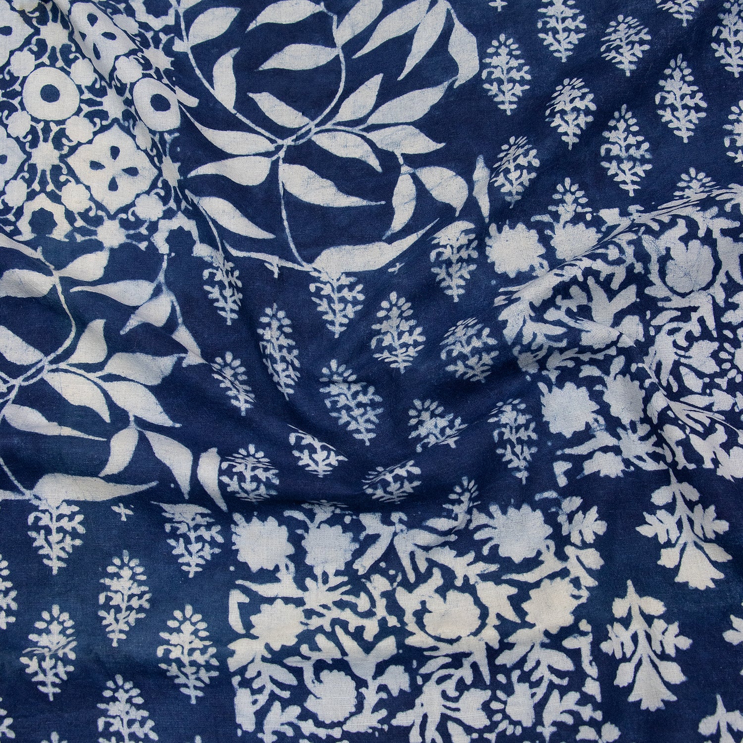 Hand Block Indigo Cotton Fabric Floral Printed