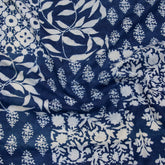 Hand Block Indigo Cotton Fabric Floral Printed