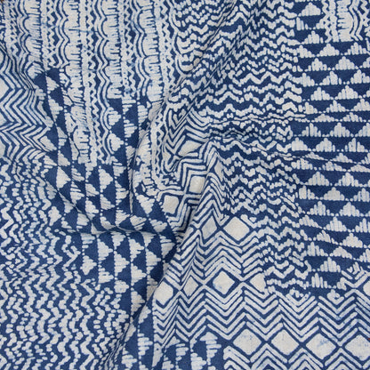 Indigo Abstract Cotton Block Print Fabric