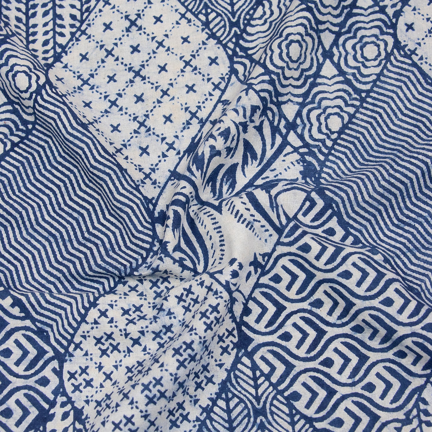 Blue Square Indigo Block Print Fabric