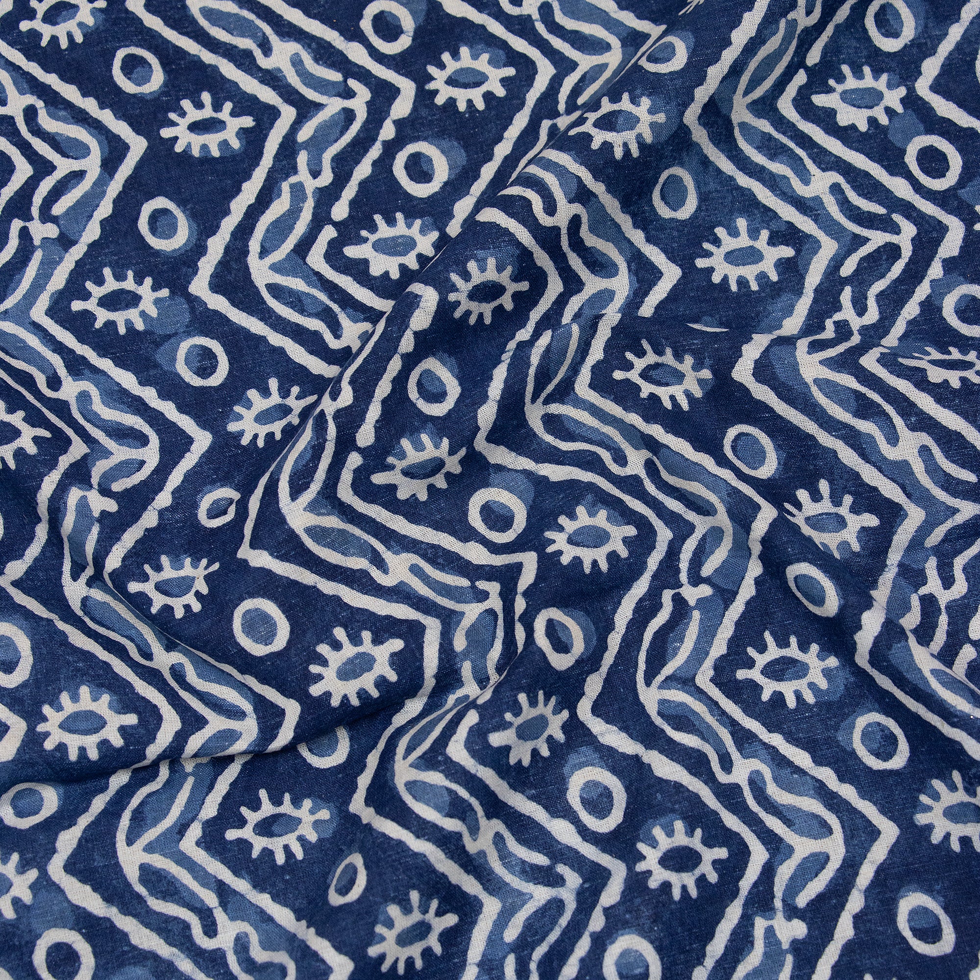 Indigo Blue Wave Printed Cotton Fabric