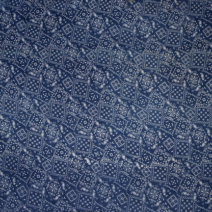 Cotton Indigo Fabric Blue Square Printed