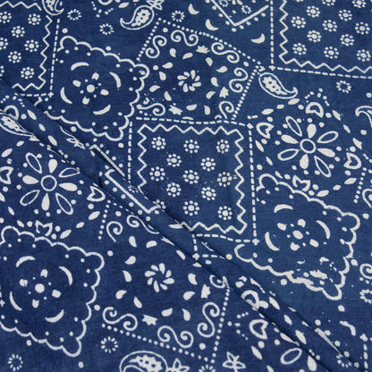 Cotton Indigo Fabric Blue Square Printed