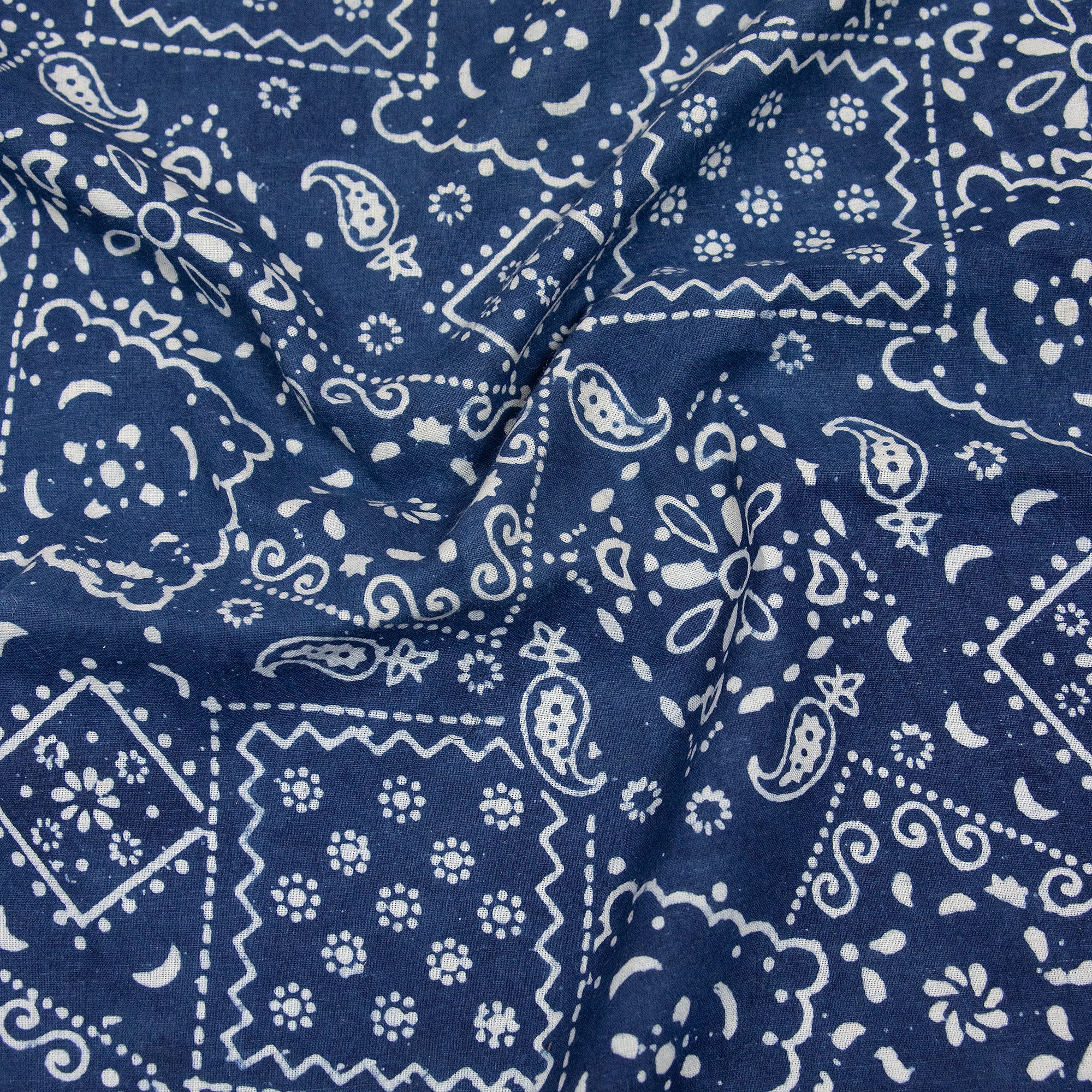 Cotton Indigo Fabric Blue Square Printed