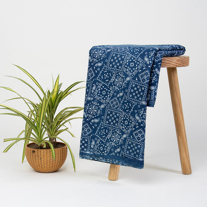 Cotton Indigo Fabric Blue Square Printed