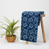 Square Hand Block Printed Cotton Indigo Fabric