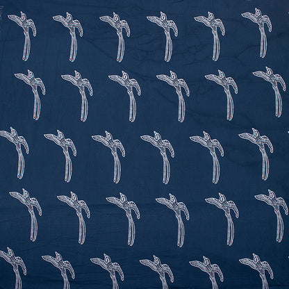 Bird Print Indigo Blue Indian Hand Printed Cotton Fabrics for Kurti