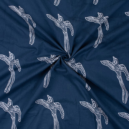 Bird Print Indigo Blue Indian Hand Printed Cotton Fabrics for Kurti