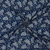 Natural Indigo Blue Floral Hand-Dyed Print Cotton Fabric