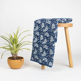 Natural Indigo Blue Floral Hand-Dyed Print Cotton Fabric