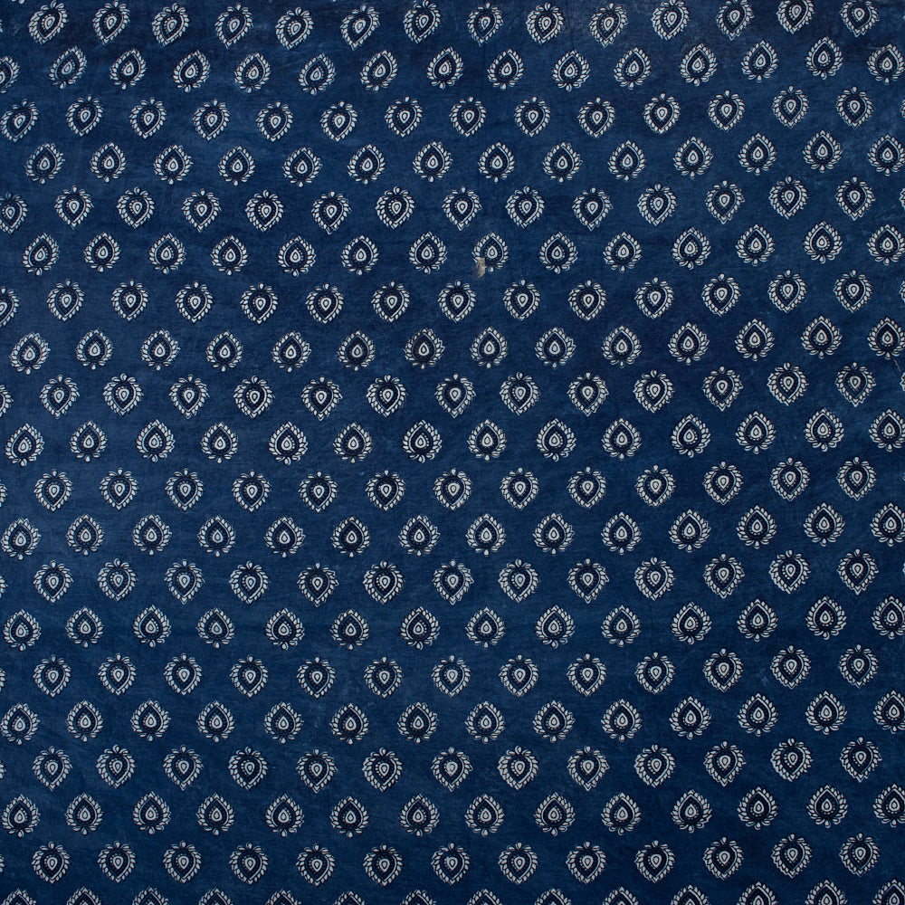 Indigo Blue Floral Cotton Block Print Fabric