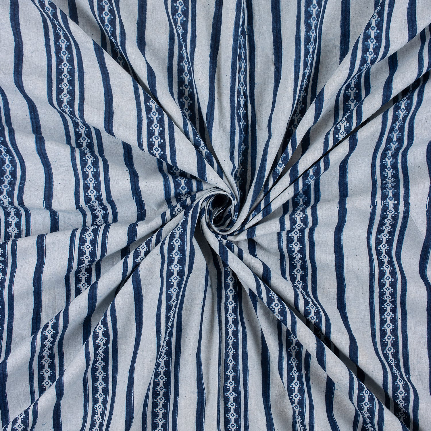 Online Blue Stripe Indigo Fabric Cotton Material in India