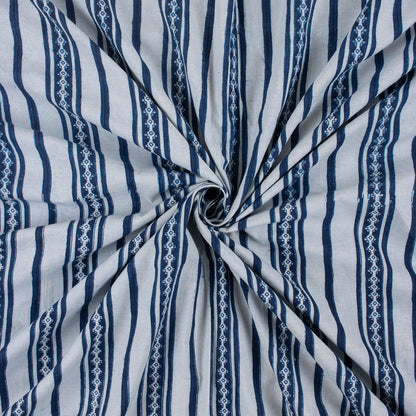 Online Blue Stripe Indigo Fabric Cotton Material in India