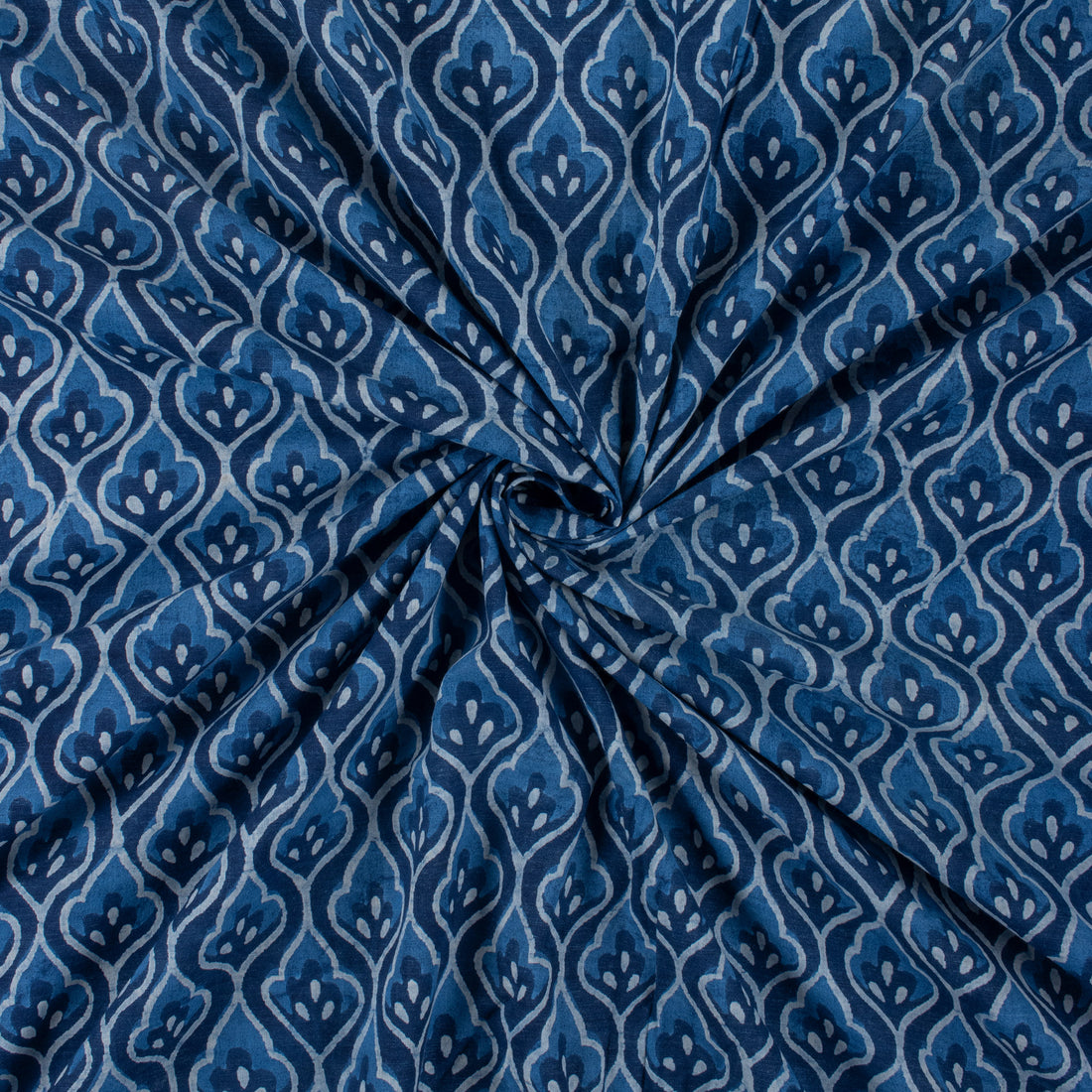 Indigo Blue Leaf Hand Block Printed Fabric