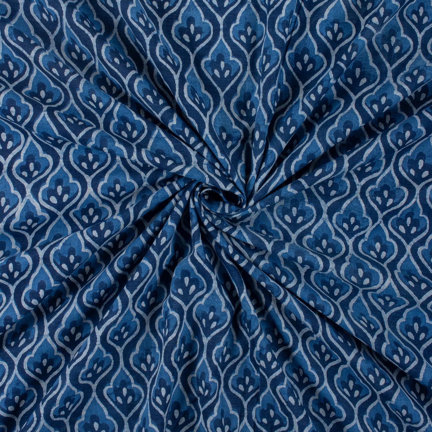 Indigo Blue Leaf Hand Block Printed Fabric