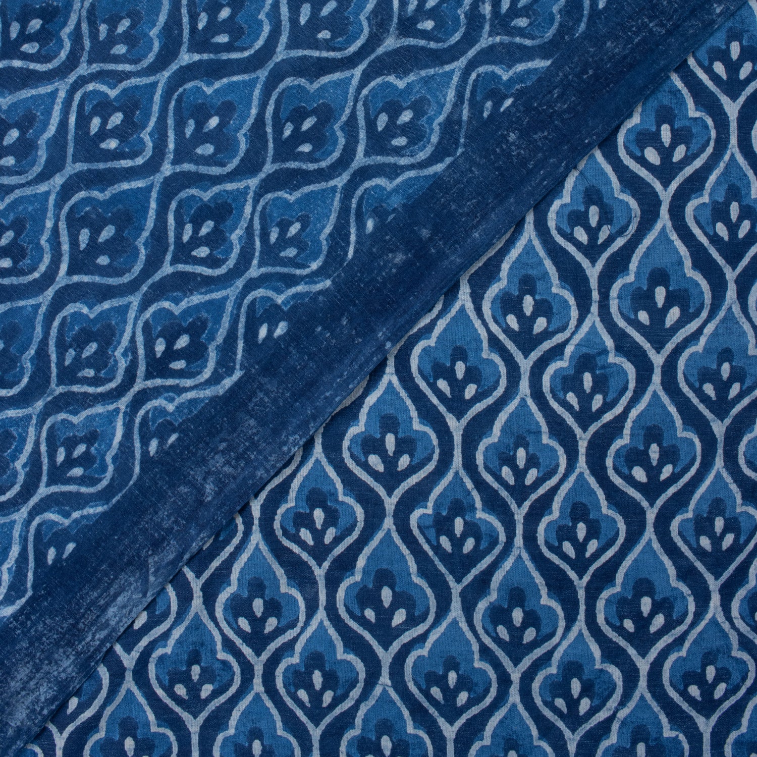 Indigo Blue Leaf Hand Block Printed Fabric