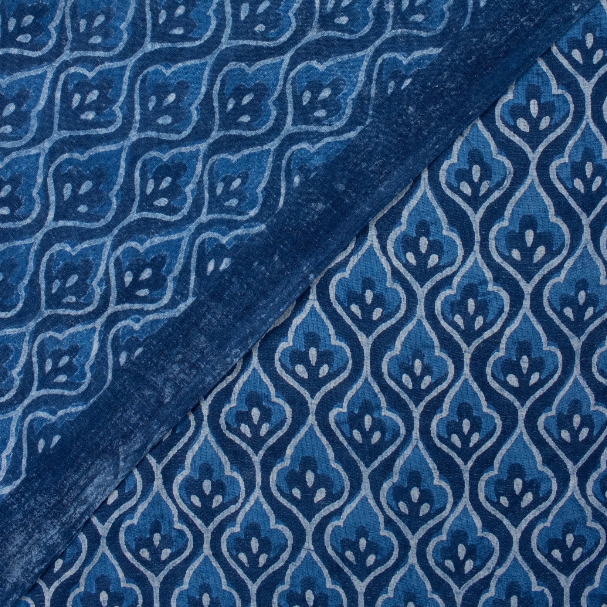 Indigo Blue Leaf Hand Block Printed Fabric