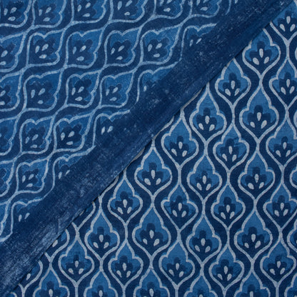 Indigo Blue Leaf Hand Block Printed Fabric
