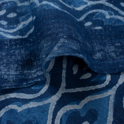 Indigo Blue Leaf Hand Block Printed Fabric