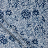 Floral Hand Block Print Indigo Fabric for Dress