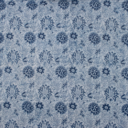 Floral Hand Block Print Indigo Fabric for Dress