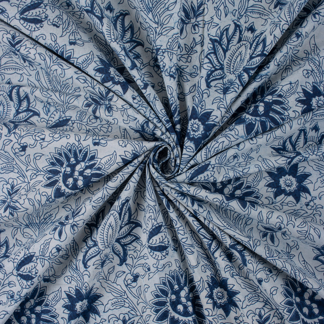 Floral Hand Block Print Indigo Fabric for Dress