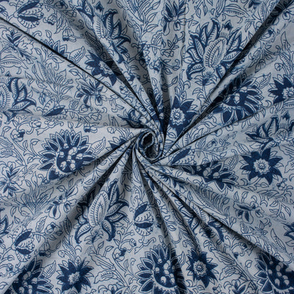Floral Hand Block Print Indigo Fabric for Dress